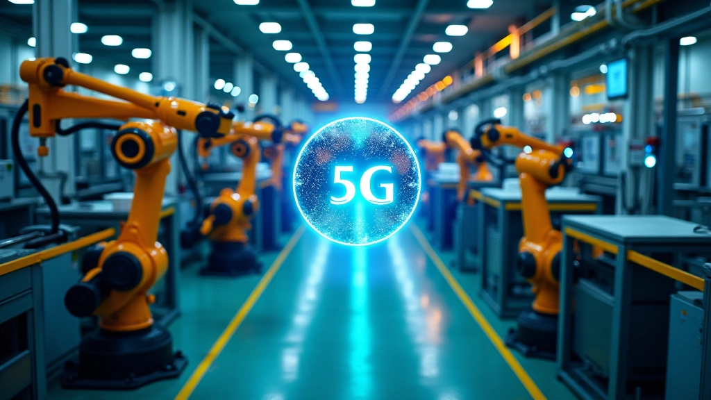 Iš oro išvartas žemyn gamybos fabrikas su robotika ir 5G tinklu sujungtais gamybos procesais, modernios infrastruktūros ir aukštosios technologijos nuotrauka